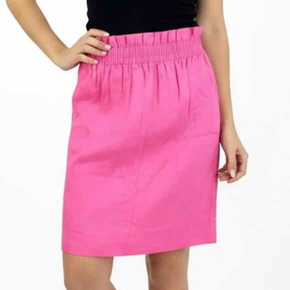 00s J CREW Vintage Pink Linen Stretch Waist Paper Bag Skirt - Picture 1 of 10